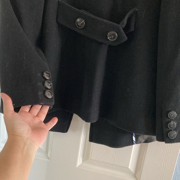 TOMMY HILFIGER peacoat; black wool; like new; blue satin lining details - Picture 5 of 12